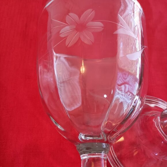 Etched, Floral Glass Footed Pedestal Covered Apothecary Candy Jar - Picture 6 of 7